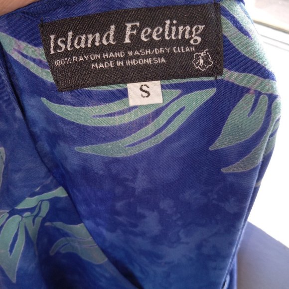 Island feeling tie dye blue and green floral print Maxi Hawaiian dress - Picture 2 of 10